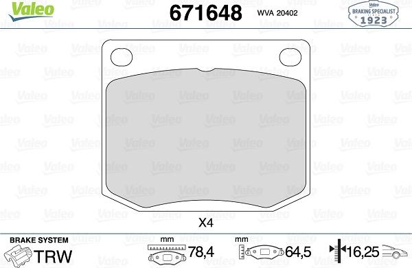 Valeo 671648 - Kit pastiglie freno, Freno a disco autozon.pro