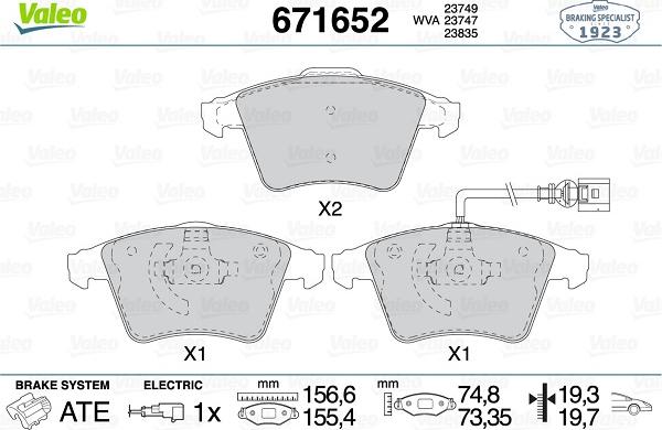 Valeo 671652 - Kit pastiglie freno, Freno a disco autozon.pro