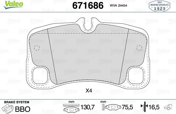 Valeo 671686 - Kit pastiglie freno, Freno a disco autozon.pro