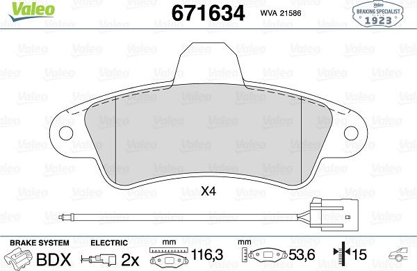 Valeo 671634 - Kit pastiglie freno, Freno a disco autozon.pro