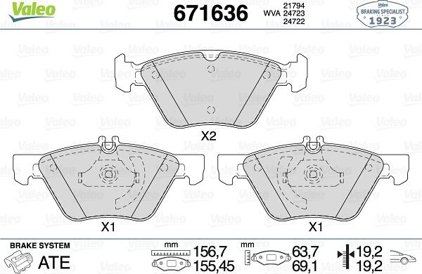 Valeo 671636 - Kit pastiglie freno, Freno a disco autozon.pro