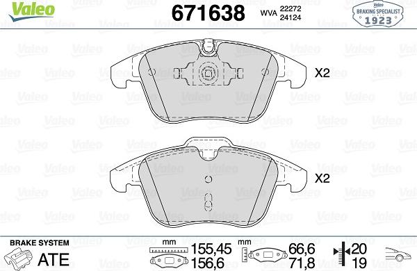 Valeo 671638 - Kit pastiglie freno, Freno a disco autozon.pro