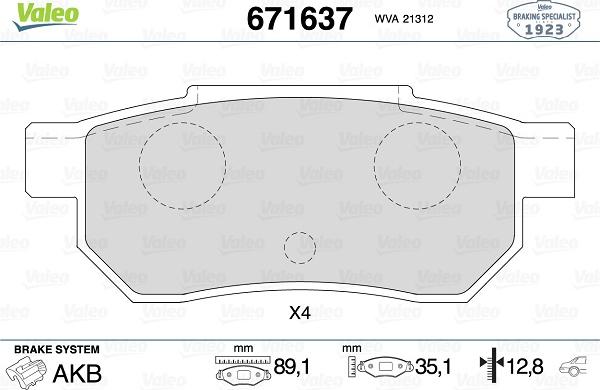 Valeo 671637 - Kit pastiglie freno, Freno a disco autozon.pro