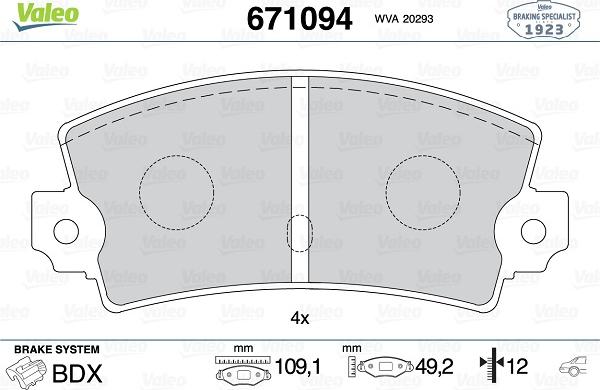 Valeo 671094 - Kit pastiglie freno, Freno a disco autozon.pro