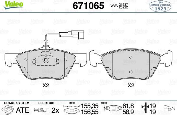 Valeo 671065 - Kit pastiglie freno, Freno a disco autozon.pro