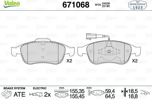 Valeo 671068 - Kit pastiglie freno, Freno a disco autozon.pro