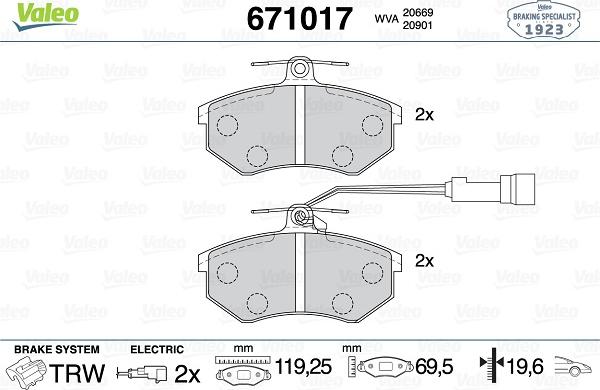 Valeo 671017 - Kit pastiglie freno, Freno a disco autozon.pro