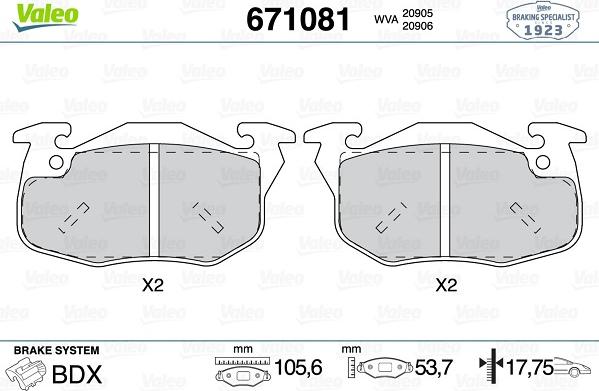 Valeo 671081 - Kit pastiglie freno, Freno a disco autozon.pro