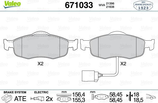 Valeo 671033 - Kit pastiglie freno, Freno a disco autozon.pro