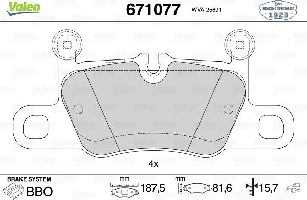 Valeo 671077 - Kit pastiglie freno, Freno a disco autozon.pro