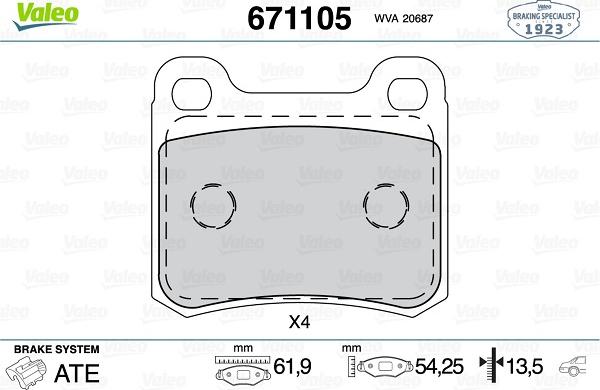 Valeo 671105 - Kit pastiglie freno, Freno a disco autozon.pro