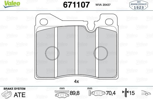 Valeo 671107 - Kit pastiglie freno, Freno a disco autozon.pro