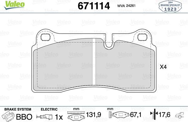 Valeo 671114 - Kit pastiglie freno, Freno a disco autozon.pro