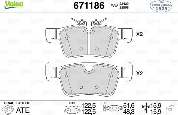 Valeo 671186 - Kit pastiglie freno, Freno a disco autozon.pro