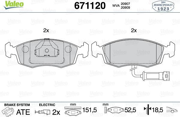 Valeo 671120 - Kit pastiglie freno, Freno a disco autozon.pro