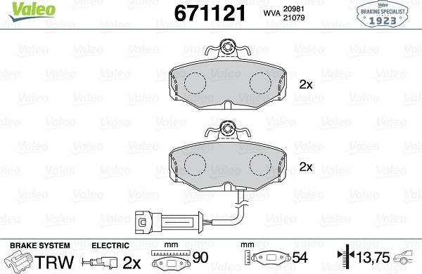 Valeo 671121 - Kit pastiglie freno, Freno a disco autozon.pro