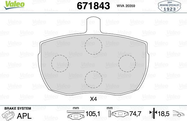 Valeo 671843 - Kit pastiglie freno, Freno a disco autozon.pro