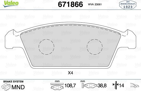 Valeo 671866 - Kit pastiglie freno, Freno a disco autozon.pro