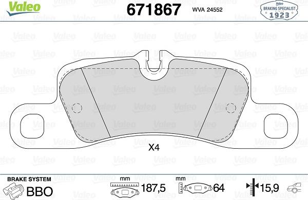 Valeo 671867 - Kit pastiglie freno, Freno a disco autozon.pro