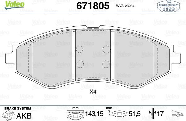 Valeo 671805 - Kit pastiglie freno, Freno a disco autozon.pro