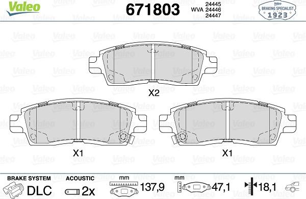 Valeo 671803 - Kit pastiglie freno, Freno a disco autozon.pro