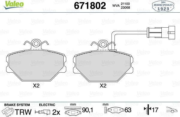 Valeo 671802 - Kit pastiglie freno, Freno a disco autozon.pro