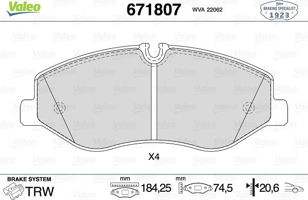 Valeo 671807 - Kit pastiglie freno, Freno a disco autozon.pro