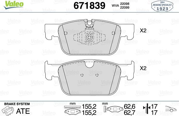 Valeo 671839 - Kit pastiglie freno, Freno a disco autozon.pro