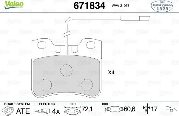 Valeo 671834 - Kit pastiglie freno, Freno a disco autozon.pro