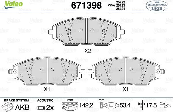 Valeo 671398 - Kit pastiglie freno, Freno a disco autozon.pro