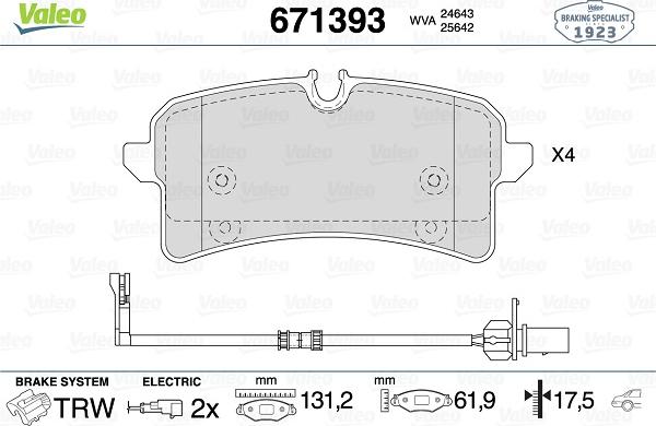 Valeo 671393 - Kit pastiglie freno, Freno a disco autozon.pro