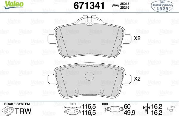 Valeo 671341 - Kit pastiglie freno, Freno a disco autozon.pro