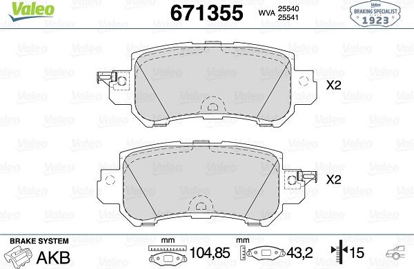 Valeo 671355 - Kit pastiglie freno, Freno a disco autozon.pro