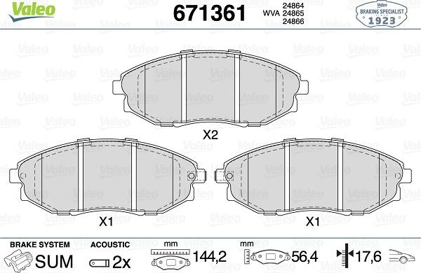 Valeo 671361 - Kit pastiglie freno, Freno a disco autozon.pro