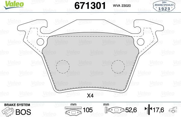 Valeo 671301 - Kit pastiglie freno, Freno a disco autozon.pro