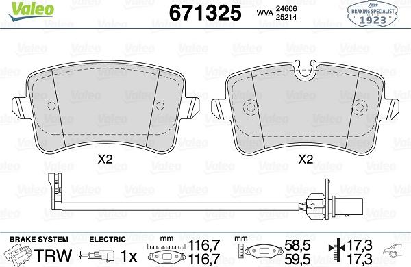 Valeo 671325 - Kit pastiglie freno, Freno a disco autozon.pro