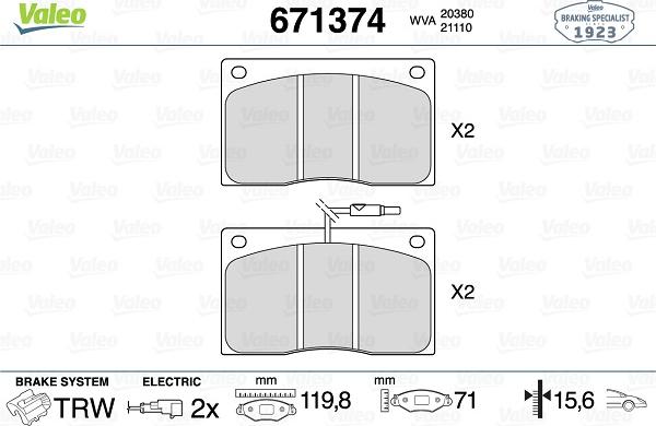 Valeo 671374 - Kit pastiglie freno, Freno a disco autozon.pro