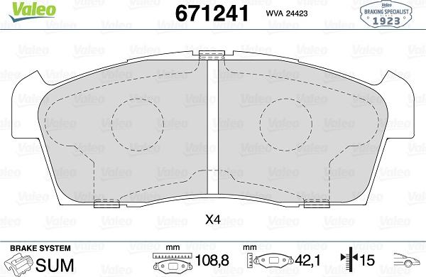 Valeo 671241 - Kit pastiglie freno, Freno a disco autozon.pro