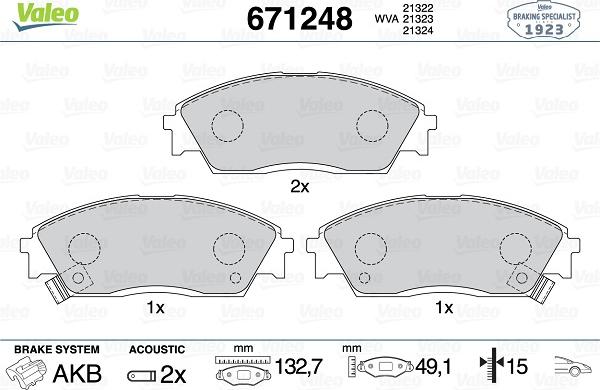 Valeo 671248 - Kit pastiglie freno, Freno a disco autozon.pro