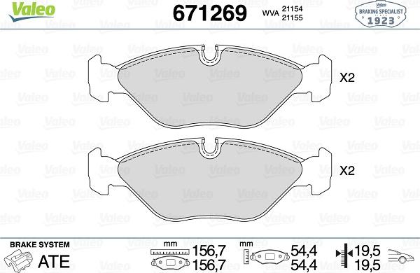 Valeo 671269 - Kit pastiglie freno, Freno a disco autozon.pro