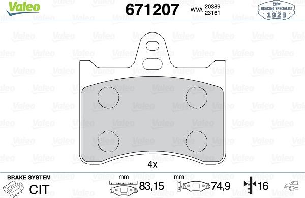 Valeo 671207 - Kit pastiglie freno, Freno a disco autozon.pro