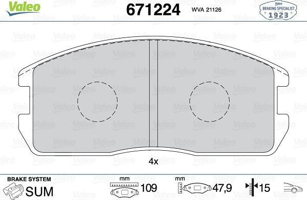 Valeo 671224 - Kit pastiglie freno, Freno a disco autozon.pro