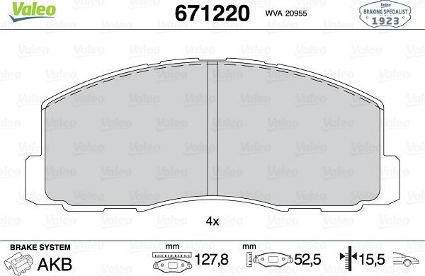 Valeo 671220 - Kit pastiglie freno, Freno a disco autozon.pro