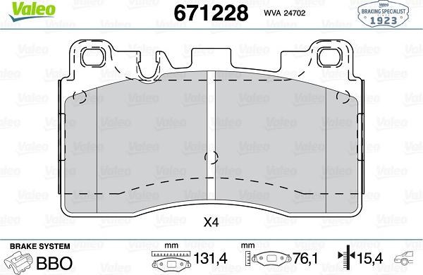 Valeo 671228 - Kit pastiglie freno, Freno a disco autozon.pro