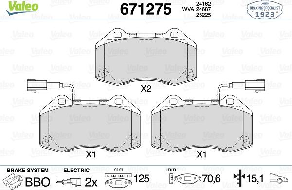 Valeo 671275 - Kit pastiglie freno, Freno a disco autozon.pro