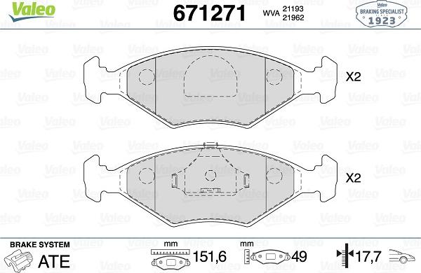 Valeo 671271 - Kit pastiglie freno, Freno a disco autozon.pro