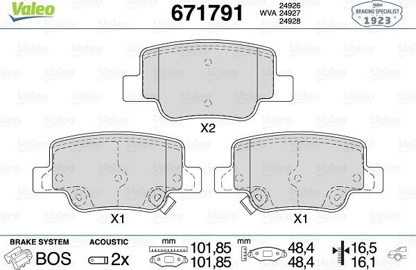 Valeo 671791 - Kit pastiglie freno, Freno a disco autozon.pro