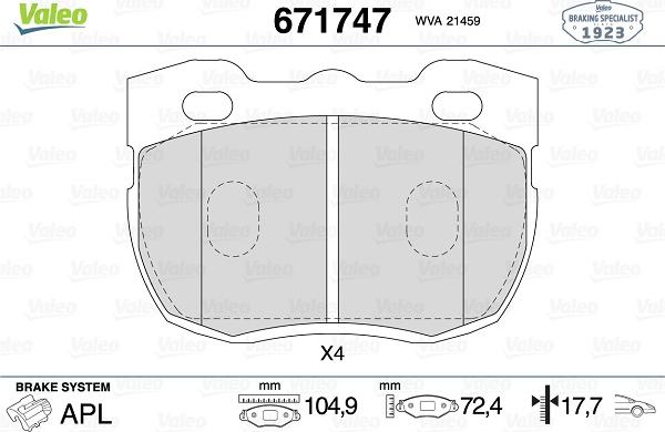 Valeo 671747 - Kit pastiglie freno, Freno a disco autozon.pro