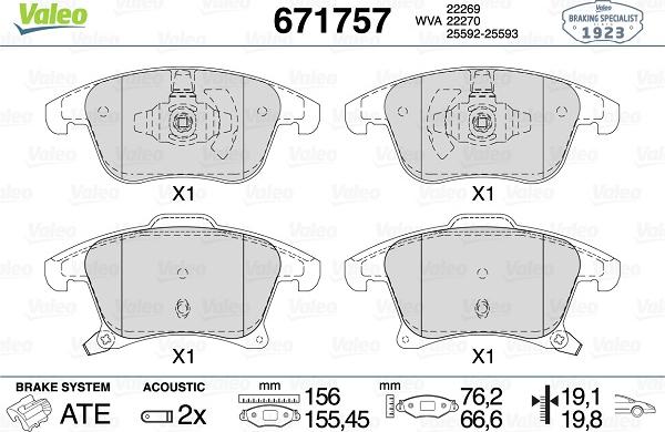 Valeo 671757 - Kit pastiglie freno, Freno a disco autozon.pro