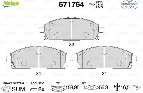 Valeo 671764 - Kit pastiglie freno, Freno a disco autozon.pro